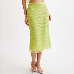 MESHKI brynne sequin midi skirt green